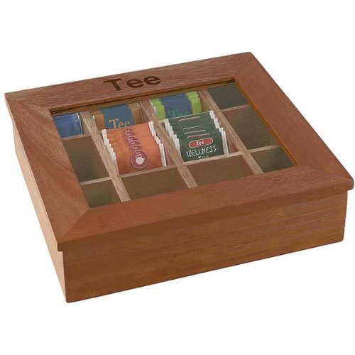 APS Teebox aus Rubberwood mit Sichtfenster für Teebeutel.