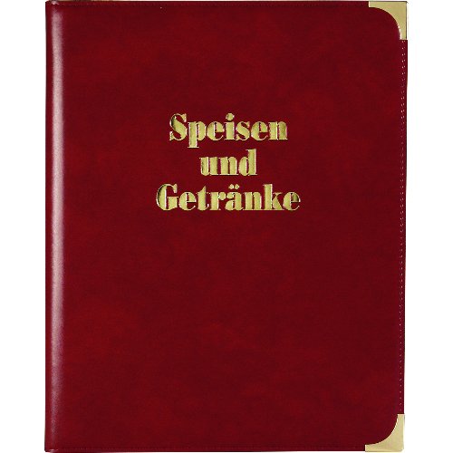 cent Speisenkarte Kunstleder A4 rot mit Buchschrauben und goldenen Metallecken