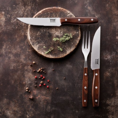 Amefa PORTERHOUSE Steakmesser aus Edelstahl mit Holzgriff für müheloses Schneiden von Steaks