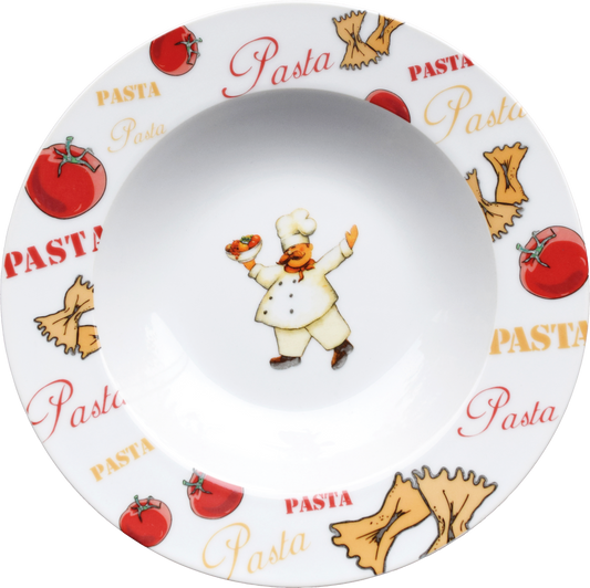 cent Pastateller weiß farbig gemustert, Porzellan, Ø 21,5 cm, ideal für Pasta und Kindergerichte