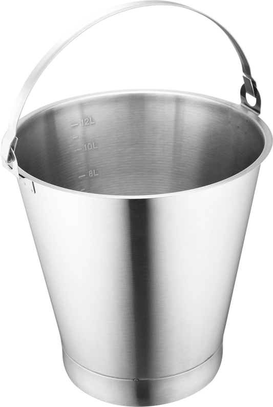 cent Eimer mit Skala und Bodenreifen aus Edelstahl, 12 Liter für die Gastronomie