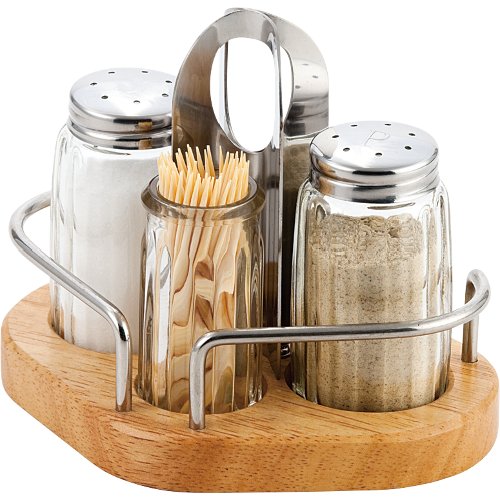 cent Menage Salz/Pfeffer/Zahnstocher Set mit Holzgestell für Gastronomie