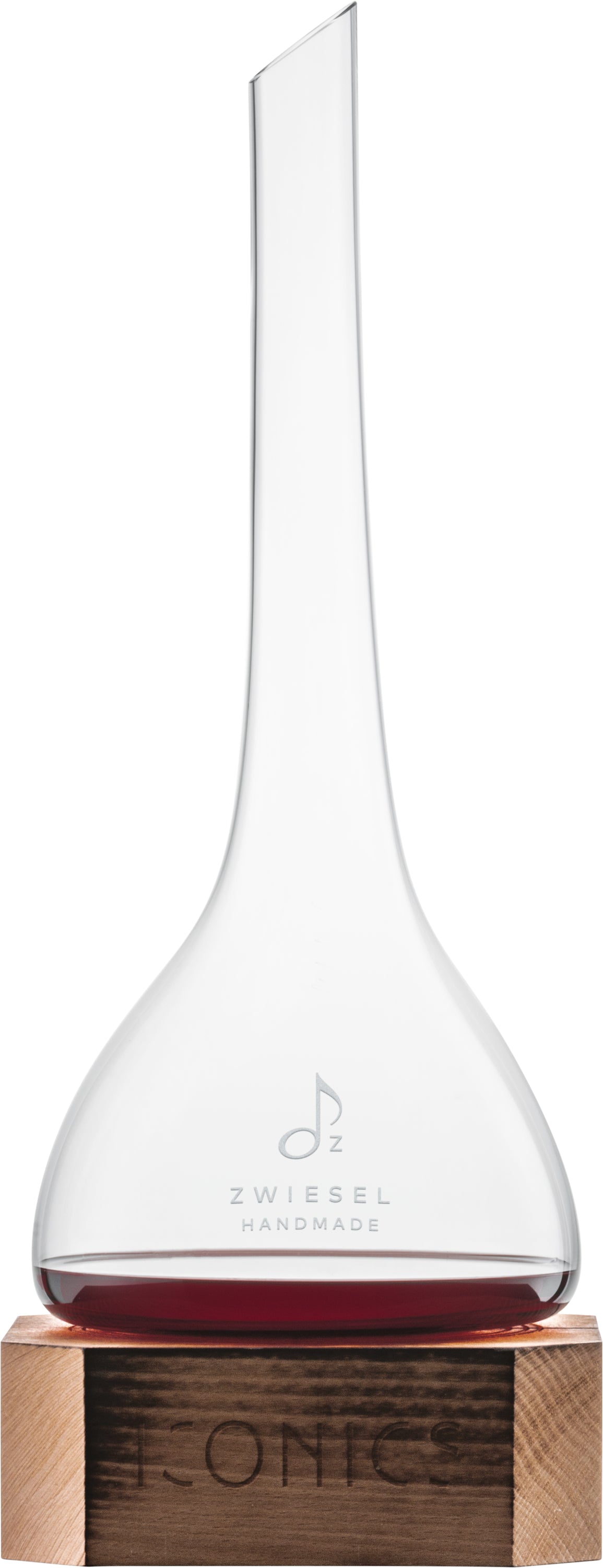 ZwieselGlas Handmade Dekanter ICONICS V 750 g mit Holzsockel, ideal für die Dekantierung von Wein.