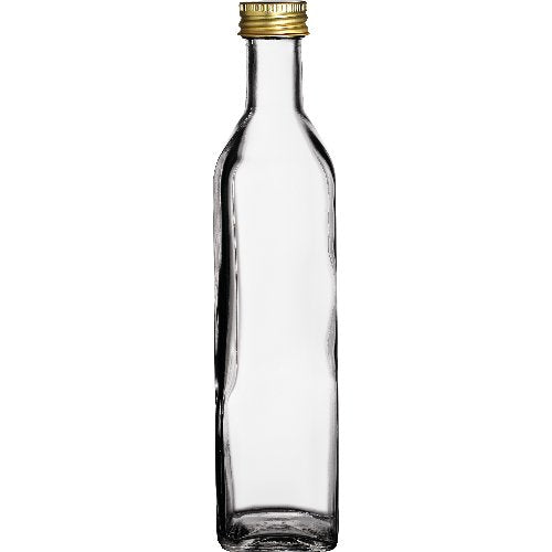 Bormioli Glasflasche eckig 125ml mit goldfarbigem Schraubverschluss für Gastronomie