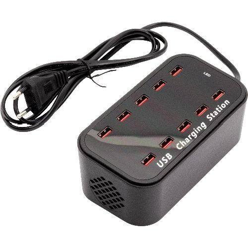 G. Vermes Ladestation USB für 10 LED Tischleuchten schwarz, ideal für Gastronomie.
