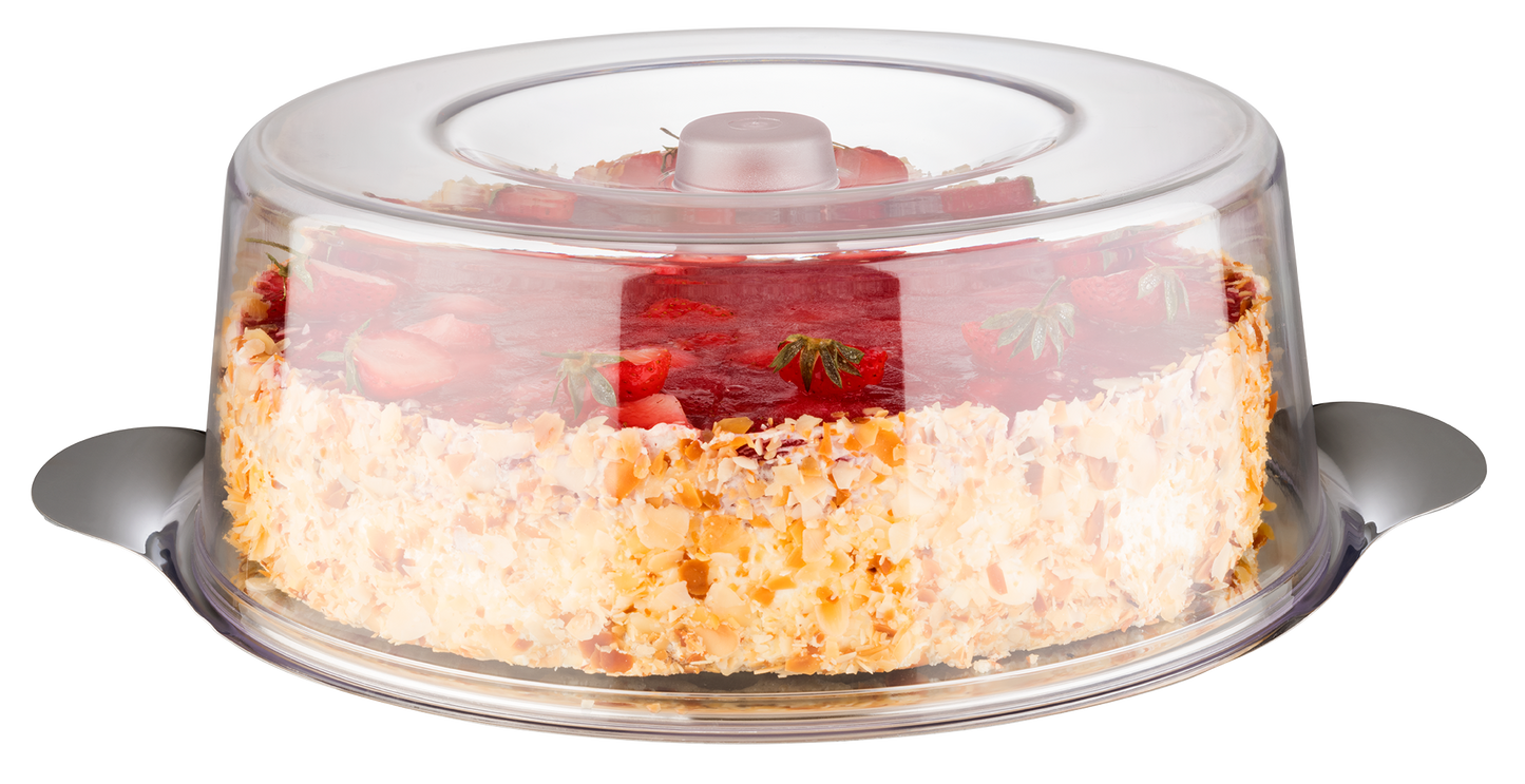 APS Tortenplatte mit Haube, Edelstahl, Ø 30 cm, für Gastronomie und Catering
