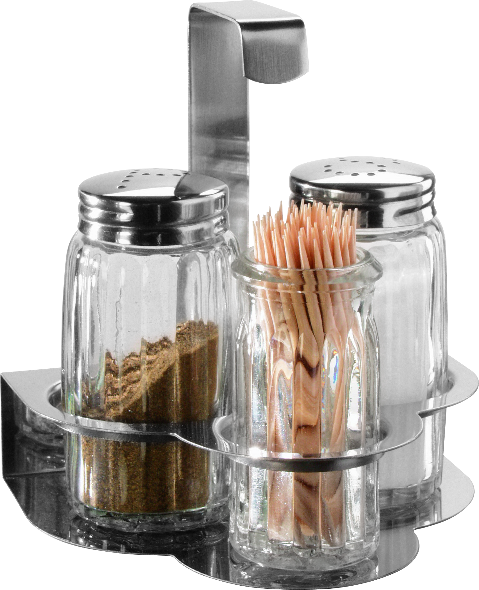 cent Salz/Pfeffer/Zahnstocher-Set aus Glas und Edelstahl für Gastronomie