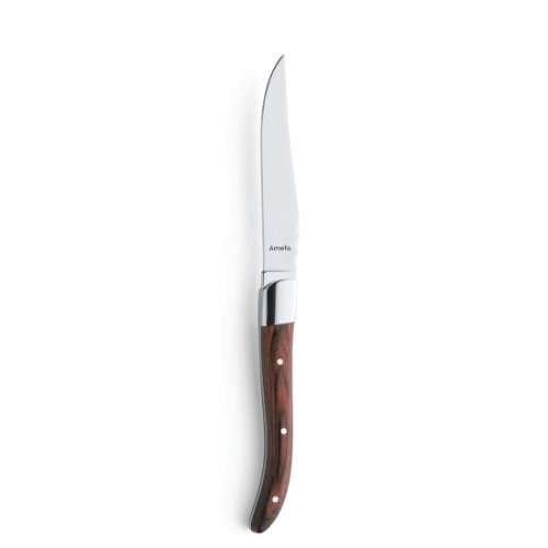 Amefa ROYAL STEAK Steakmesser mit poliertem Pakkaholzgriff für präzises Zerteilen von Fleisch.