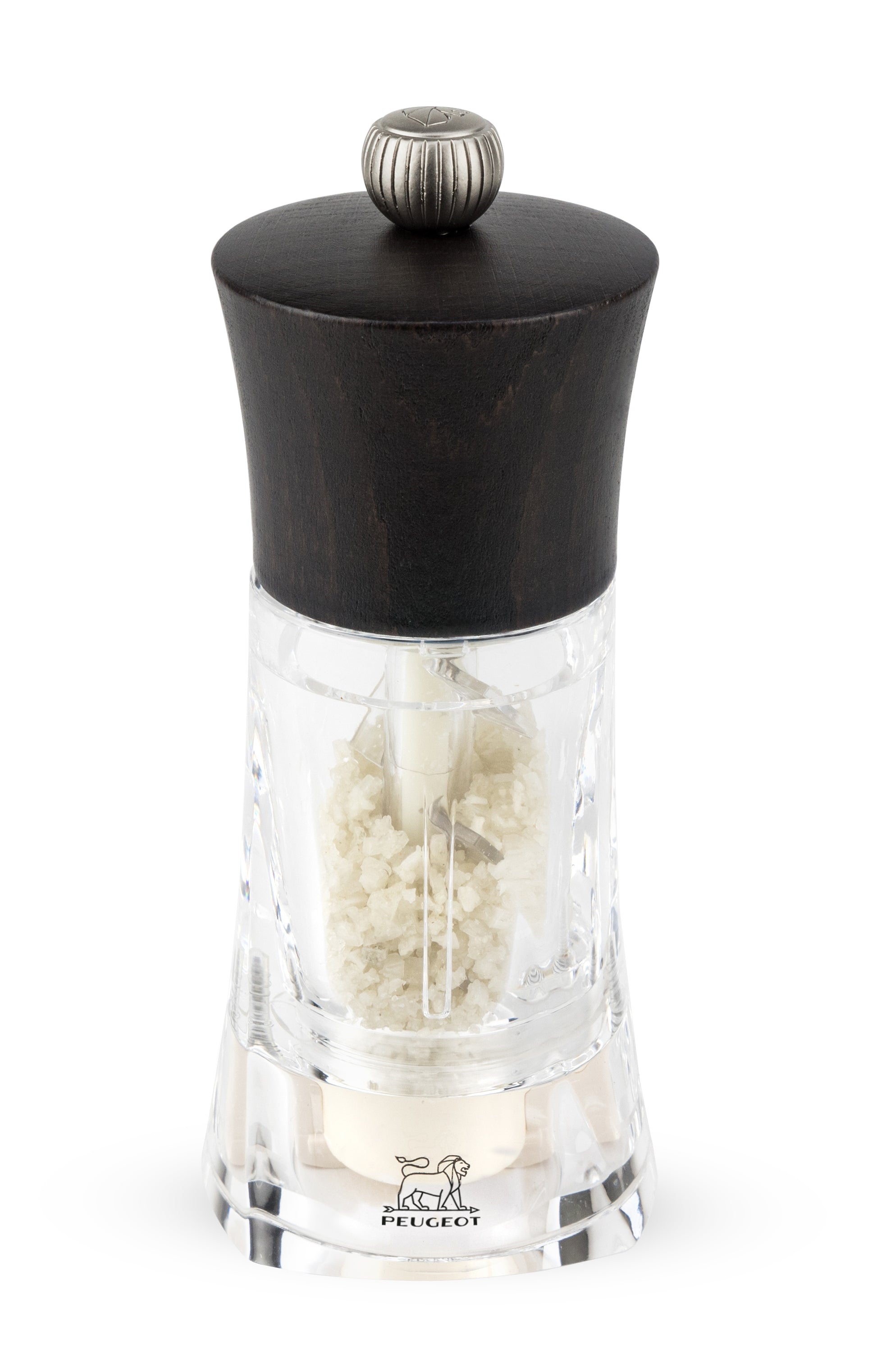 Peugeot OLÉRON Feuchtsalzmühle für Meersalz, 14 cm, Acryl und Holz, ideal für den gedeckten Tisch