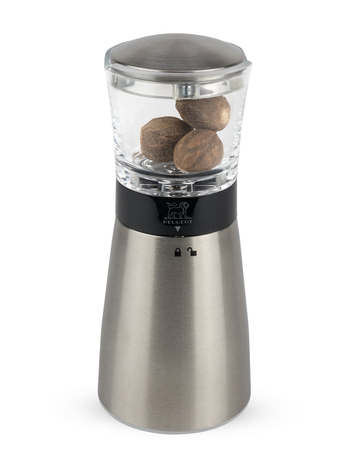PEUGEOT Muskatmühle Daman aus Edelstahl und Acryl für frischen Muskatgeschmack in der Gastronomie
