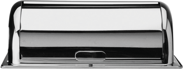 Rolltop-Deckel aus Edelstahl für Chafing Dishes, klappbar und hygienisch.