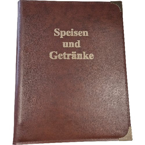 cent Speisenkarte A4 mit goldenen Metallecken für Gastronomie