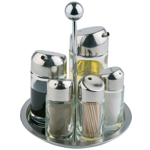 APS Menage Set aus Edelstahl und Glas für Gewürze, drehbar, spülmaschinengeeignet