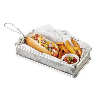 APS Servier-Frittierkorb aus Edelstahl, 26 x 13 cm, ideal zum Servieren und Frittieren von Snacks
