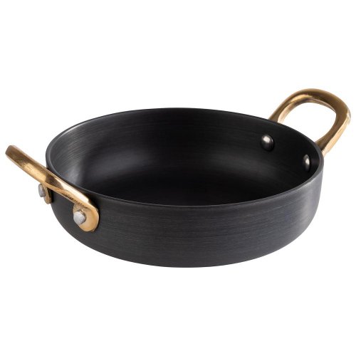 APS Serviertöpfchen -CASTORO- aus Aluminium mit Messinggriffen, ideal für die Präsentation von Speisen.