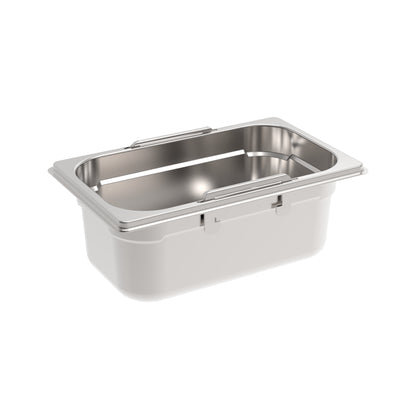 Rieber GN-Behälter 1/4 100 mit Fallgriffen für hygienische Lagerung und Ausgabe von Speisen