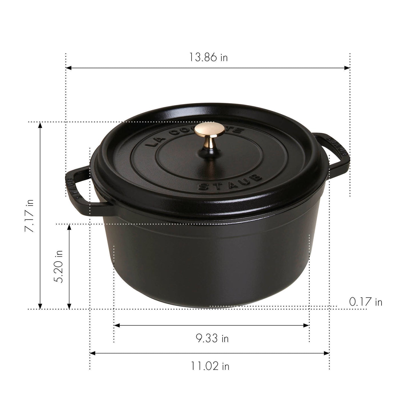 Staub Cocotte 28 cm aus Gusseisen für fettfreies Kochen.