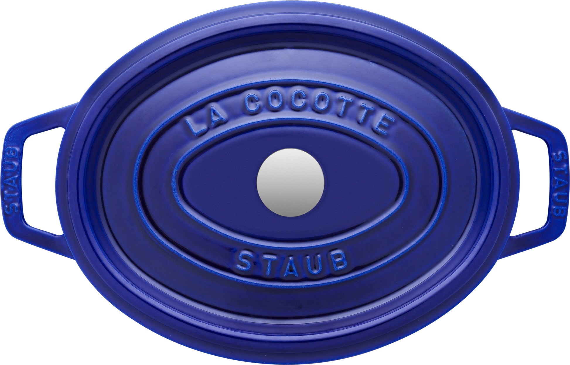 Staub Cocotte 27 cm in Dunkelblau, ideal zum Kochen und Schmoren