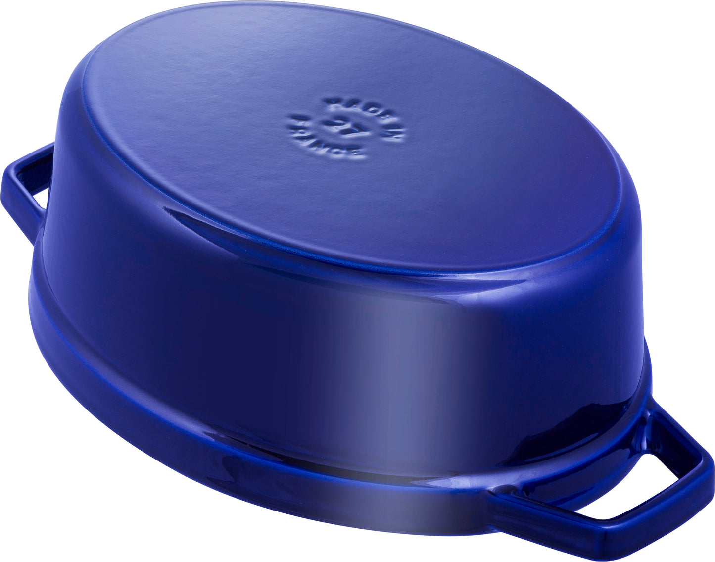 Staub Cocotte 27 cm in Dunkelblau, ideal zum Kochen und Schmoren
