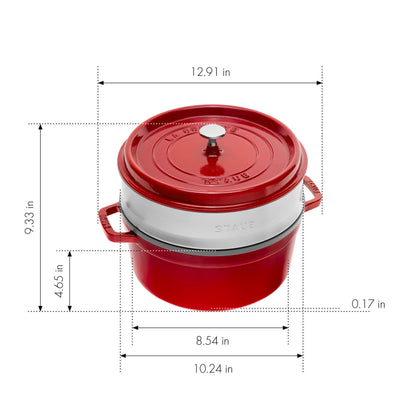 Staub Cocotte mit Dämpfeinsatz, 26 cm in Kirsch-Rot für fettfreies Garen