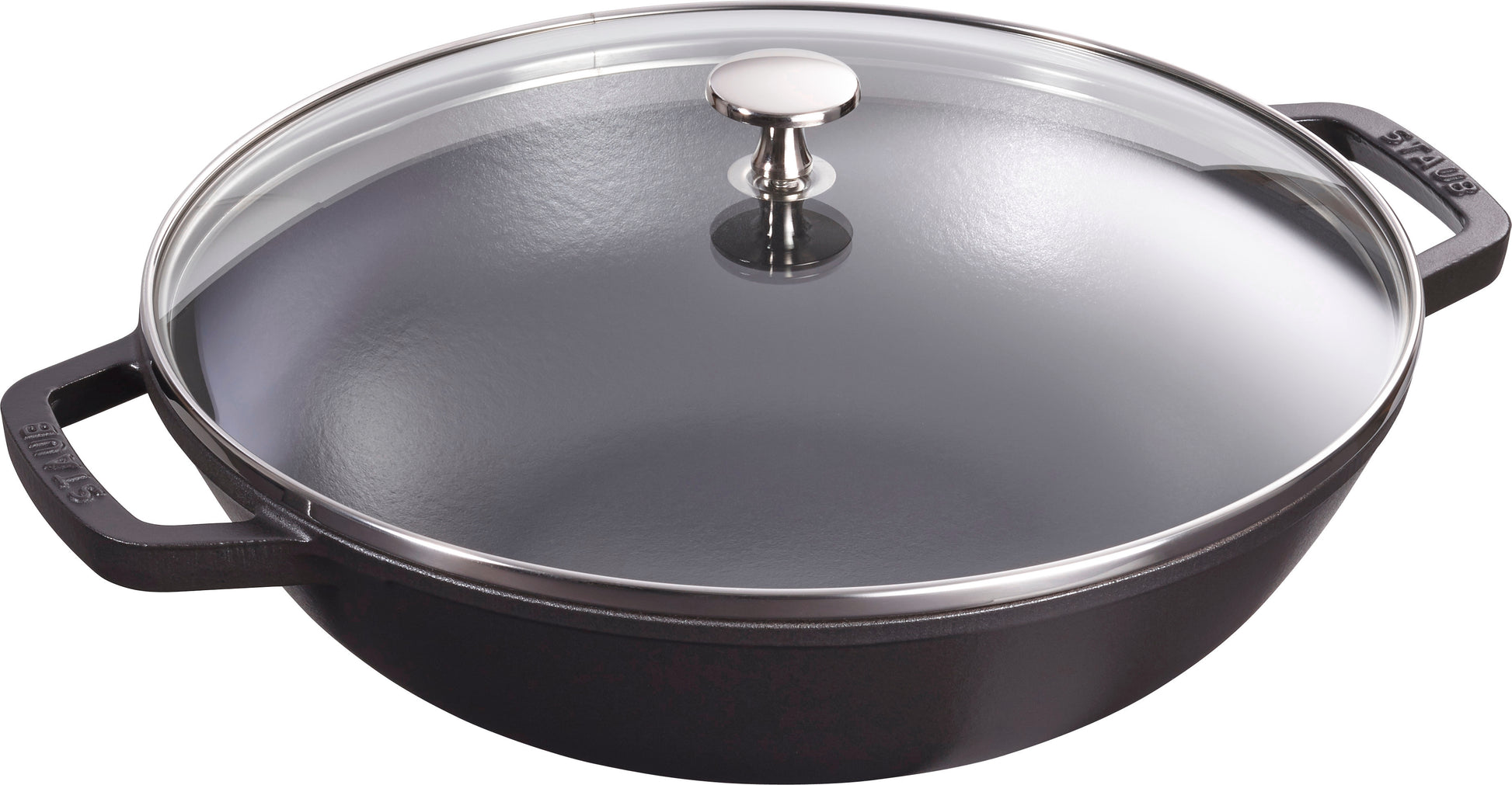 Staub Wok aus Gusseisen mit Glasdeckel, ideal für schnelles und schonendes Kochen