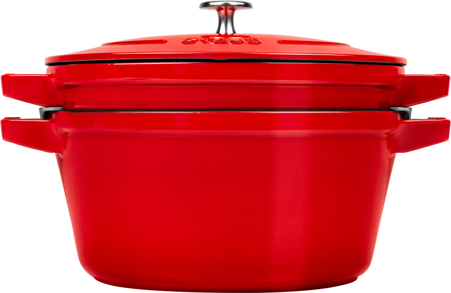 Staub Kochtopfset aus Gusseisen in Kirsch-Rot für professionelle Kochanwendungen