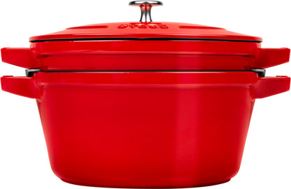 Staub Kochtopfset aus Gusseisen in Kirsch-Rot für professionelle Kochanwendungen