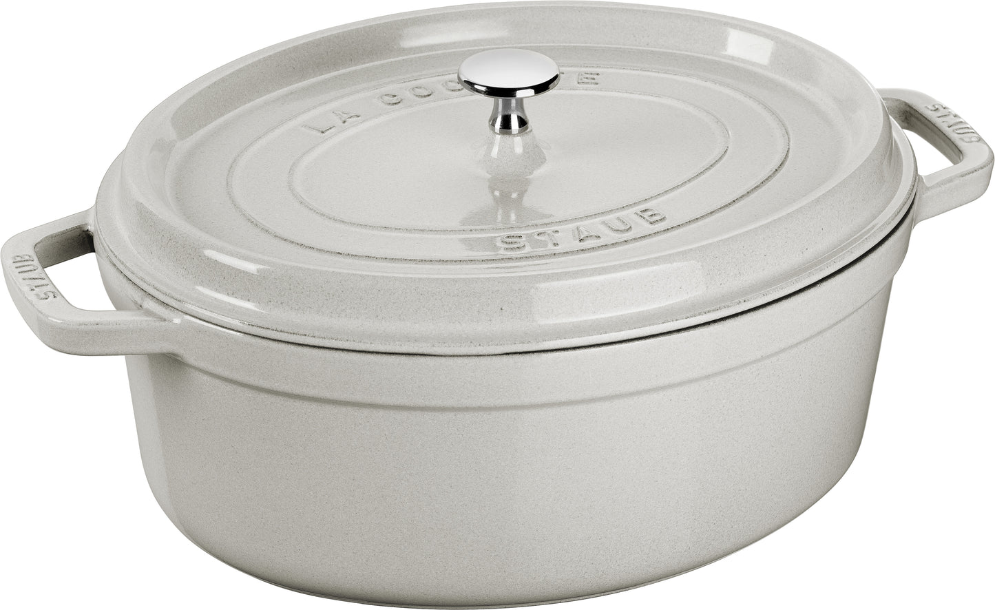 Staub Cocotte, oval, 31 cm aus Gusseisen für die Gastronomie.