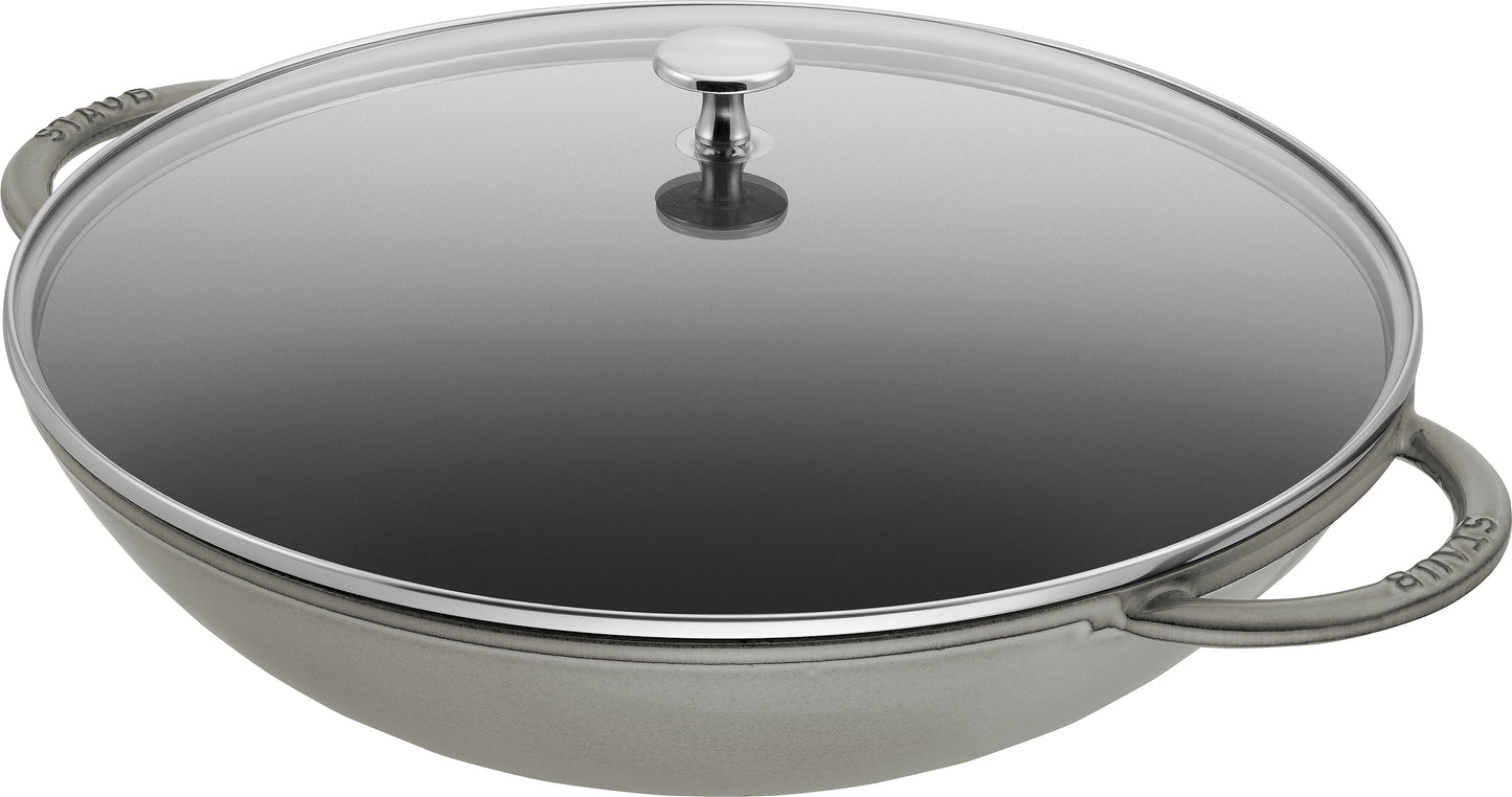 STAUB Wok mit Glasdeckel, 37 cm aus Gusseisen für vielseitige Kochtechniken