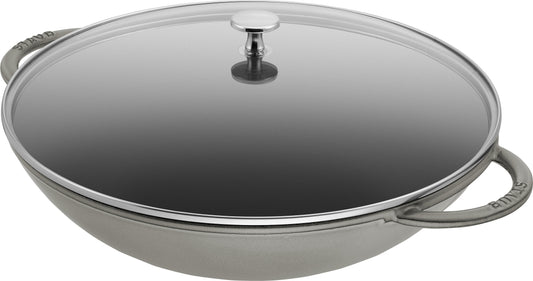 STAUB Wok mit Glasdeckel, 37 cm aus Gusseisen für vielseitige Kochtechniken