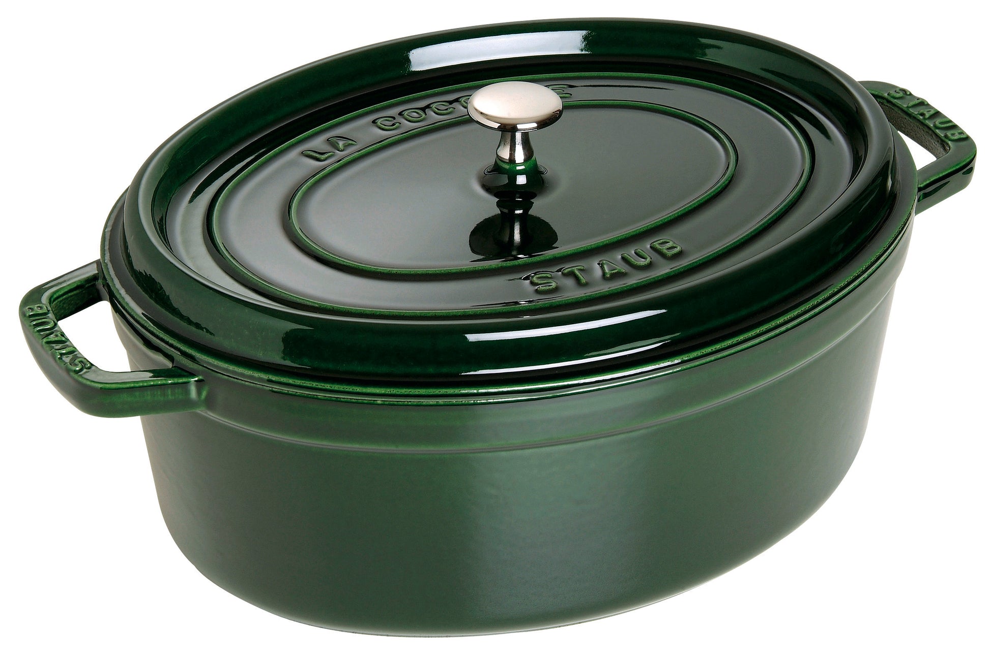 Staub Cocotte 31 cm in Basilikum-Grün, ideal für gleichmäßiges Kochen und Braten