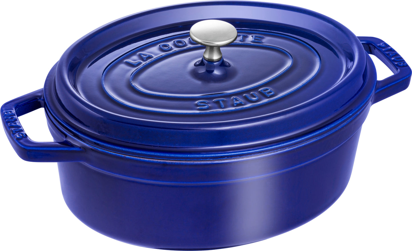 Staub Cocotte 27 cm in Dunkelblau, ideal zum Kochen und Schmoren