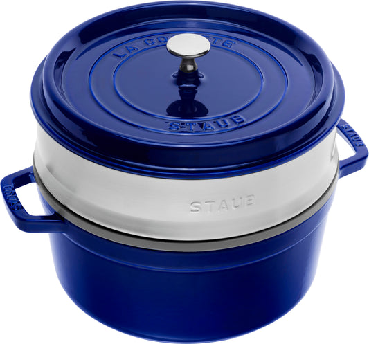 Staub Cocotte mit Dämpfeinsatz, 26 cm aus Gusseisen für gesundes Garen