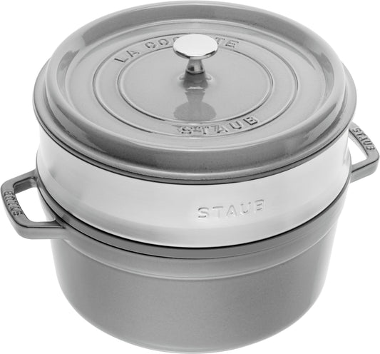 Staub Cocotte mit Dämpfeinsatz, 26 cm aus Gusseisen für schonendes Garen