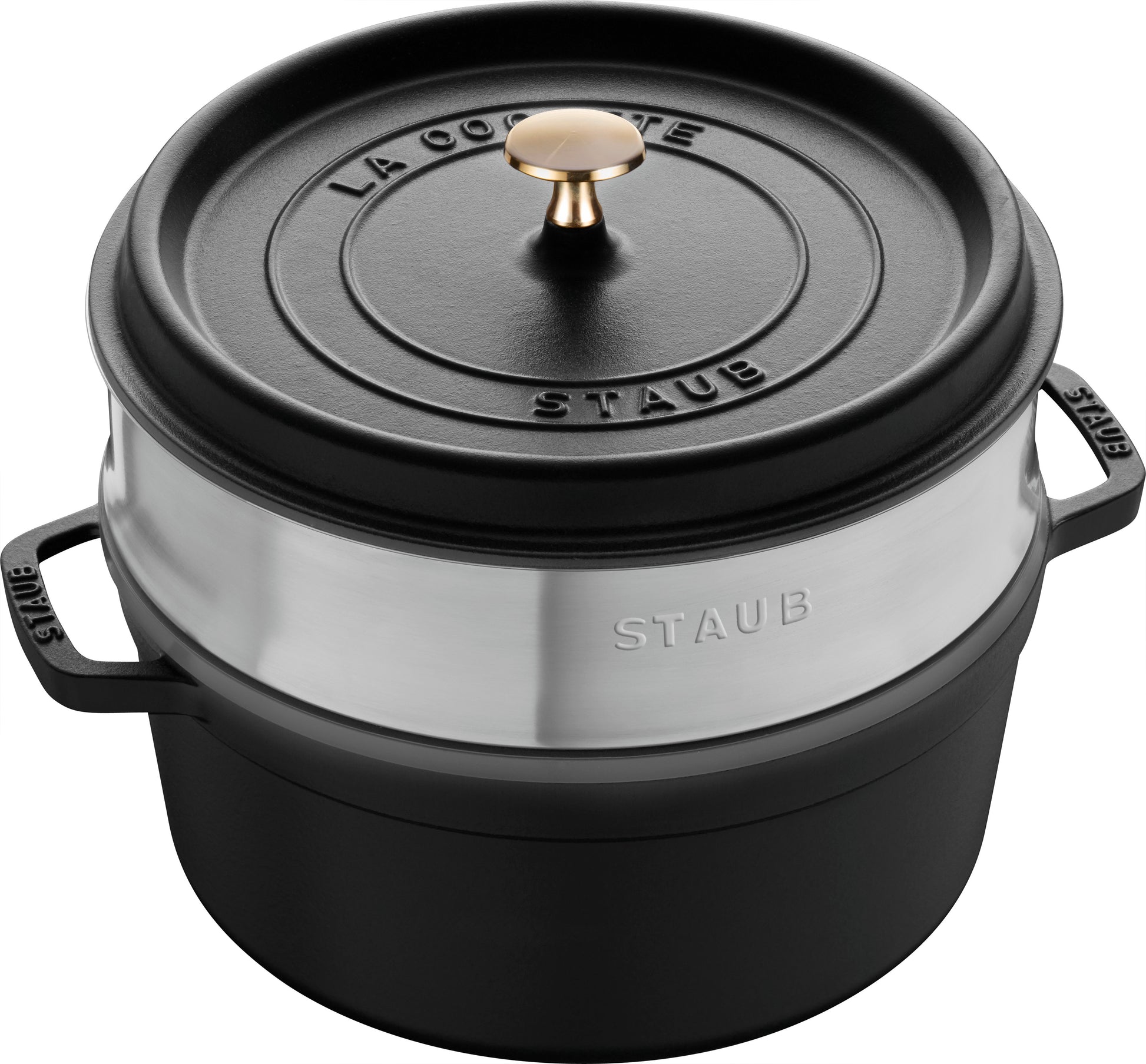 Staub Cocotte mit Dämpfeinsatz, 26 cm aus Gusseisen für gesundes Kochen und Dämpfen.
