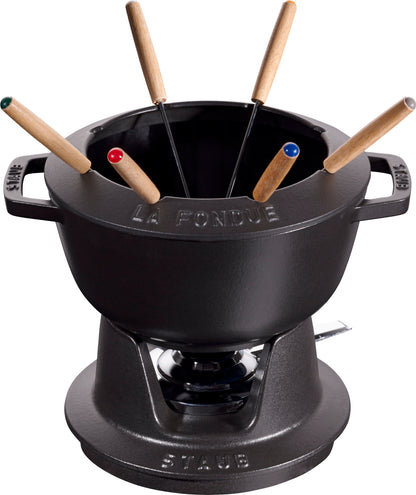 Staub Fondue Set, 20 cm aus Gusseisen für vielseitige Fondue-Variationen