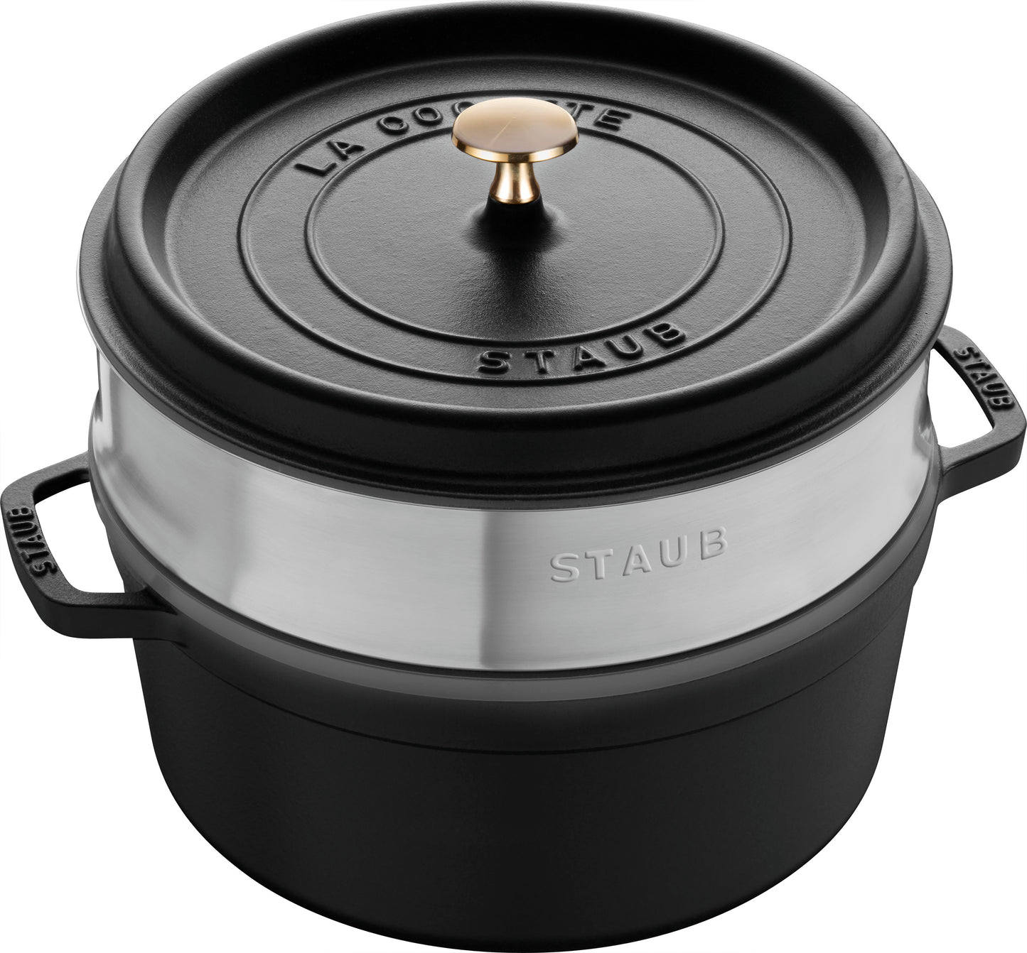 Staub Cocotte mit Dämpfeinsatz, 24 cm aus Gusseisen für schonendes Garen.