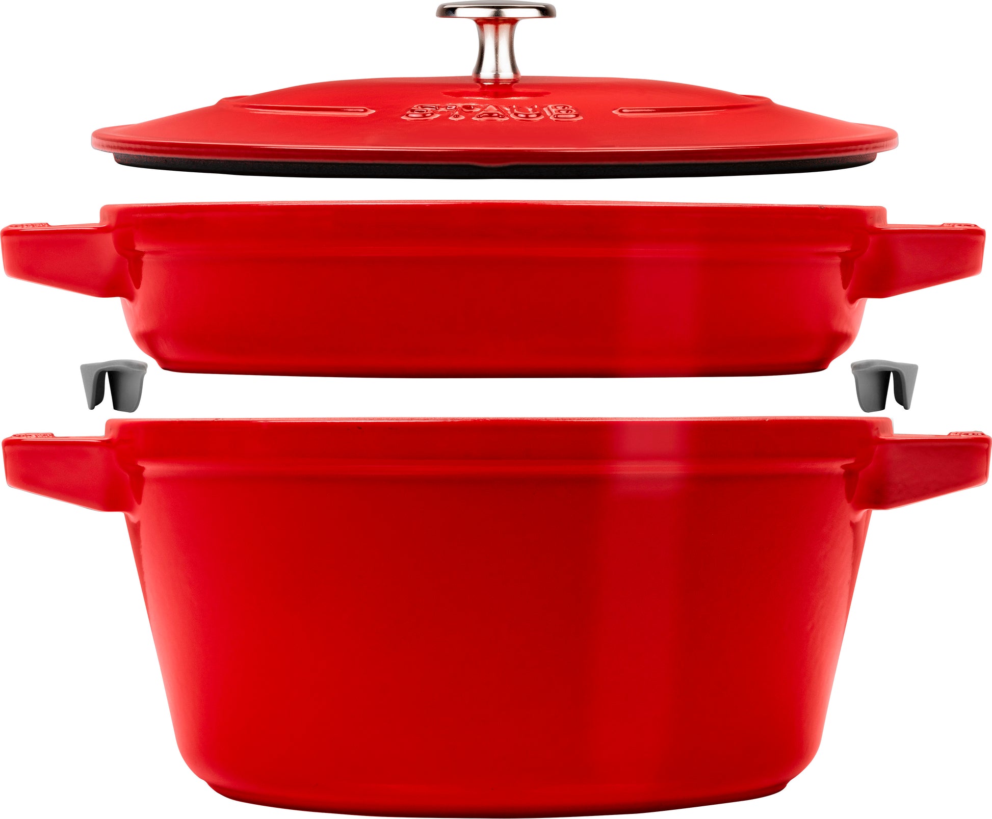 Staub Kochtopfset aus Gusseisen in Kirsch-Rot für professionelle Kochanwendungen