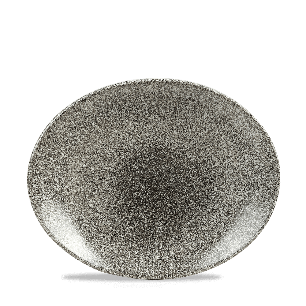 Churchill Super Vitrified Raku Quartz Black Platte, oval, 27cm, für Gastronomie