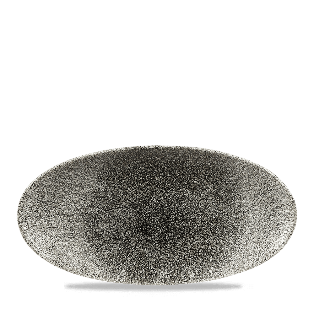 Churchill Super Vitrified Raku Quartz Black Oval Chefs Platte 30x15cm für Gastronomie