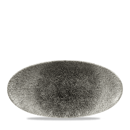 Churchill Super Vitrified Raku Quartz Black Oval Chefs Platte 30x15cm für Gastronomie