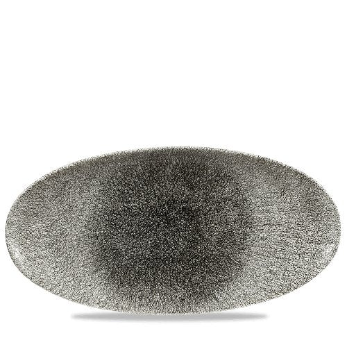 Churchill Super Vitrified Raku Quartz Black Oval Chefs Platte für die Gastronomie.