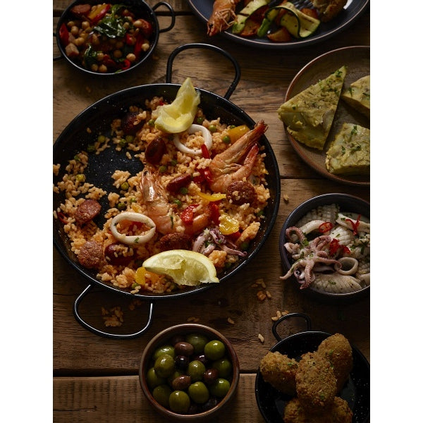 Nevilles Black Enamel Paella Pan 20cm für die Zubereitung und Präsentation von Paella.